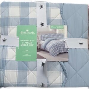 Hallmark Checkered Bliss Blue and White Full/Queen Quilt Set 90”x90”